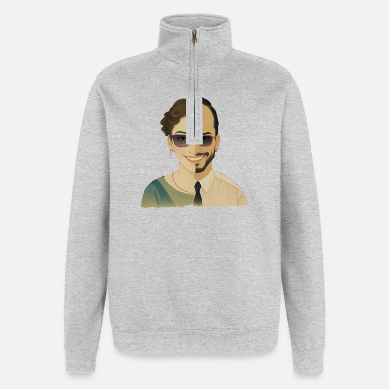 WIR SIND EINS – nette Menschen - Quarter-Zip-Sweatshirt - Grau meliert