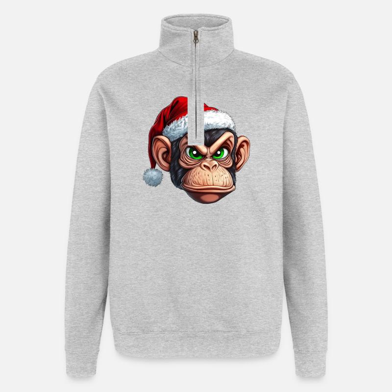 Affe mit Weihnachtsmütze :) - Quarter-Zip-Sweatshirt - Grau meliert
