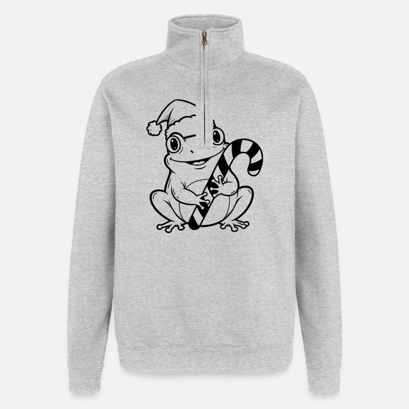 Weihnachtsfrosch mit Zuckerstange - Quarter-Zip-Sweatshirt - Grau meliert