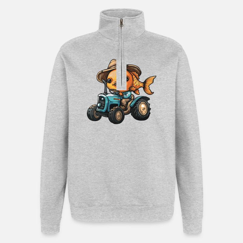 Goldfisch Traktor Farmer - Quarter-Zip-Sweatshirt - Grau meliert
