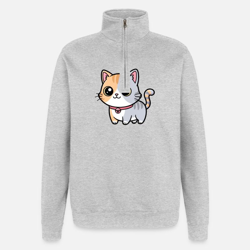 Calico Kitten Collar Charm - Quarter-Zip Sweatshirt - heather grey