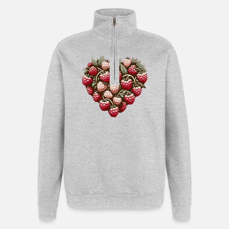 Raspberry Heart Pattern - Quarter-Zip Sweatshirt - heather grey