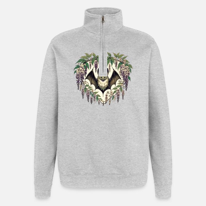 Herzfledermaus in Blaublute - Quarter-Zip-Sweatshirt - Grau meliert
