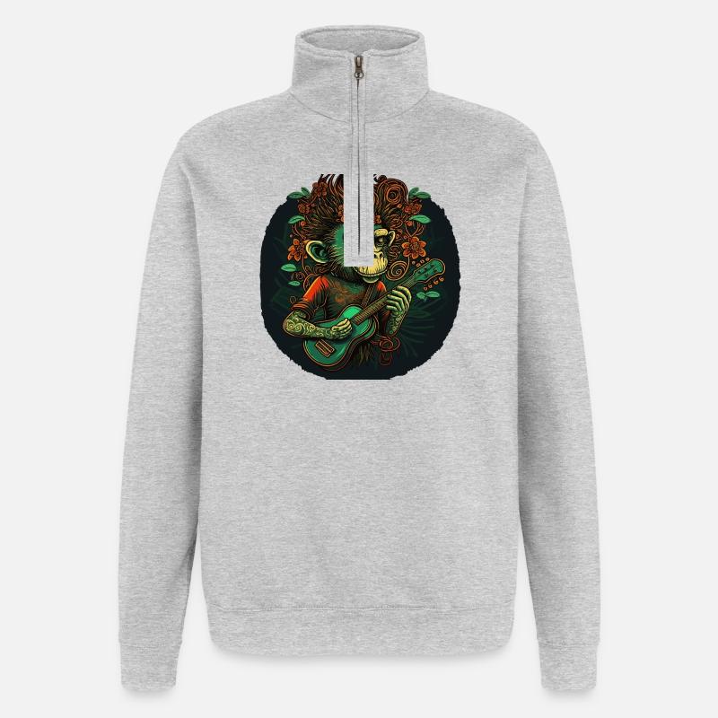 Singe avec guitare dans la jungle - Sweat à zip 1/4 - gris chiné