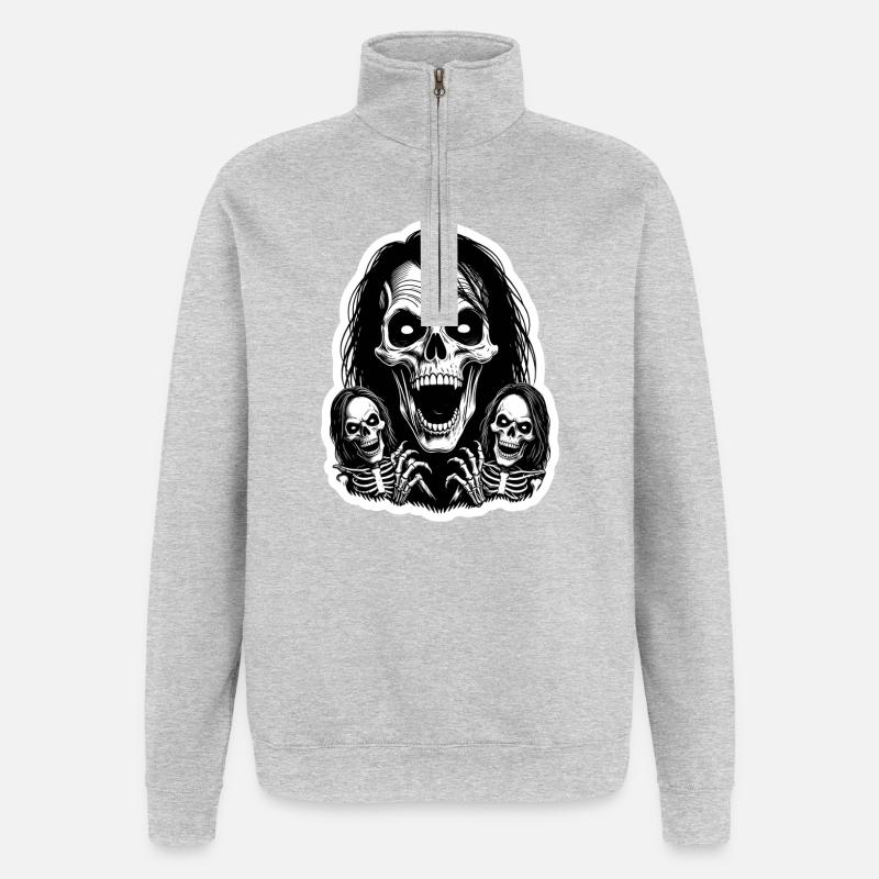 Schreiender Skull - Quarter-Zip-Sweatshirt - Grau meliert