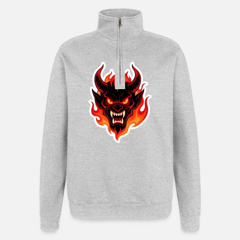 Tête de Démon Ardent - Sweat à zip 1/4 - gris chiné