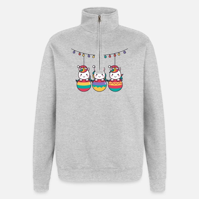 Drei Regenbogen-Einhörner Weihnachten - Quarter-Zip-Sweatshirt - Grau meliert
