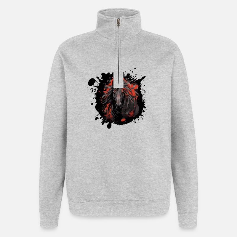 Schwarzes Pferd mit rotem Splatter - Quarter-Zip-Sweatshirt - Grau meliert
