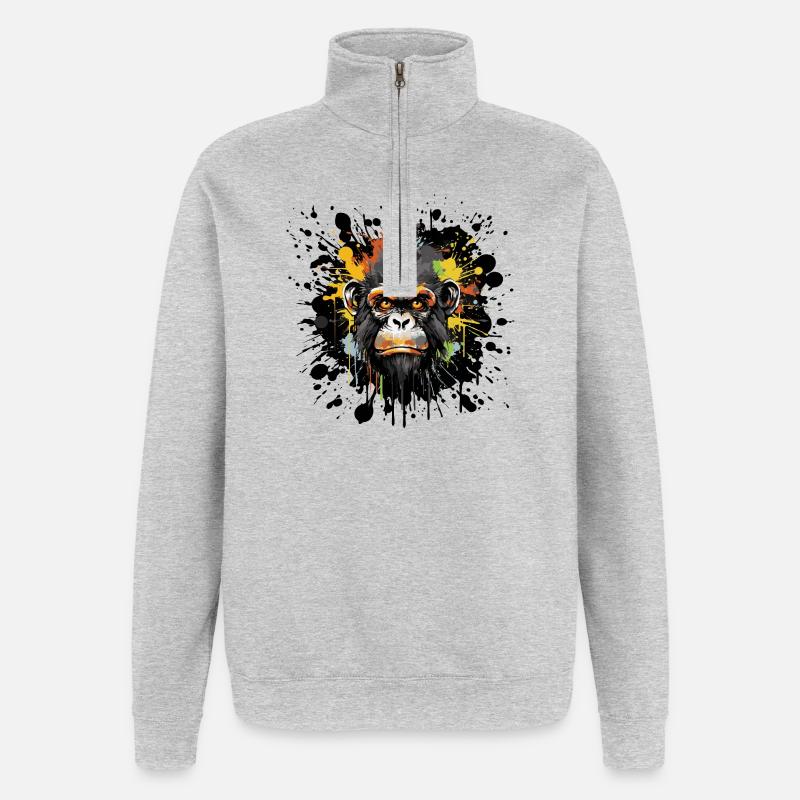Graffiti Affe Tier - Quarter-Zip-Sweatshirt - Grau meliert