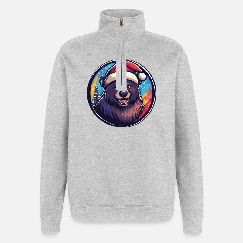 Bear with Santa Hat - Quarter-Zip Sweatshirt - heather grey