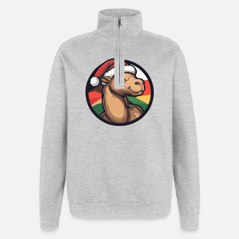 Kamel mit Weihnachtsmütze - Quarter-Zip-Sweatshirt - Grau meliert