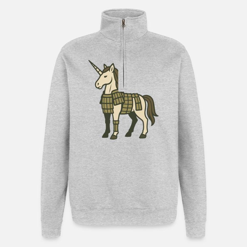 Samurai-Rüstung Einhorn-Krieger-Fantasy-Design - Quarter-Zip-Sweatshirt - Grau meliert