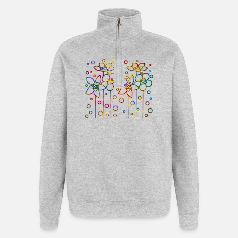 Blumen - Quarter-Zip-Sweatshirt - Grau meliert