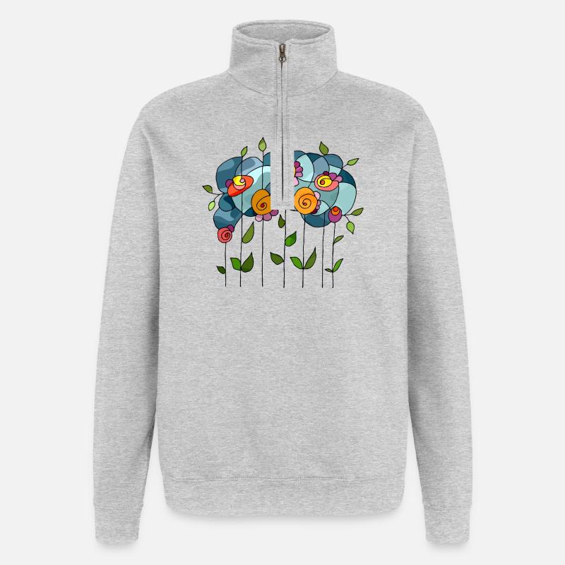 Blumen - Quarter-Zip-Sweatshirt - Grau meliert
