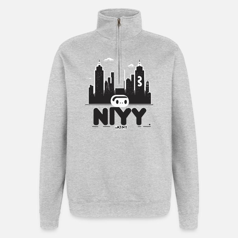 NYC Robot Skyline Print - Quarter-Zip Sweatshirt - heather grey