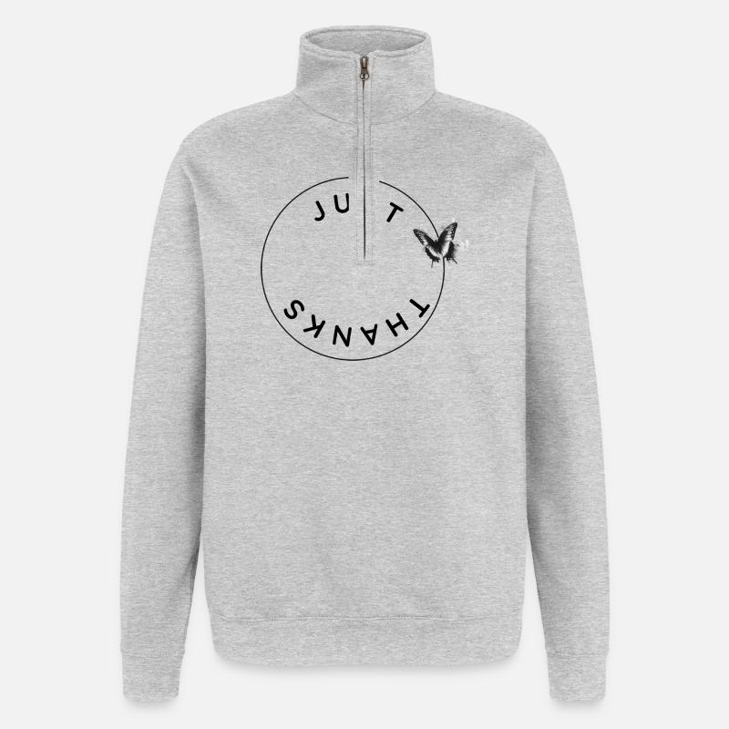 Just Thanks - Kreis mit Schmetterling - Quarter-Zip-Sweatshirt - Grau meliert
