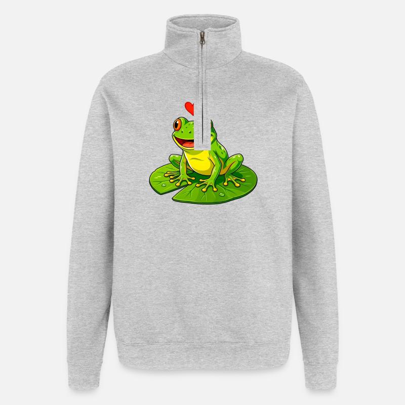 Frosch mit Herz auf Seerose. - Quarter-Zip-Sweatshirt - Grau meliert