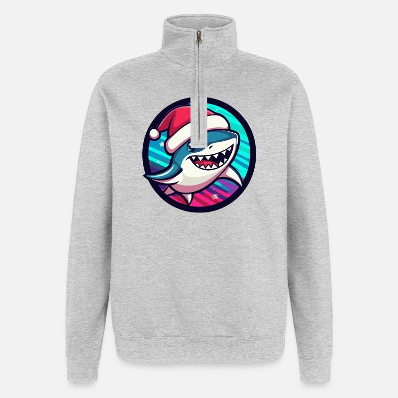 Ghost Noël Shark Santa Comic - Sweat à zip 1/4 - gris chiné
