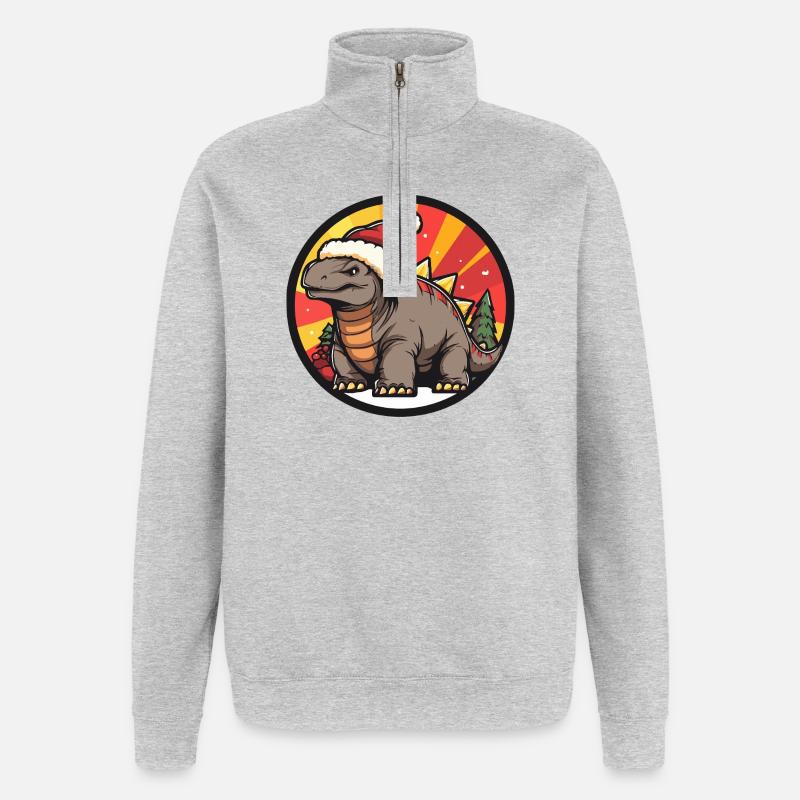 Dinosaurier Comic Santa - Quarter-Zip-Sweatshirt - Grau meliert