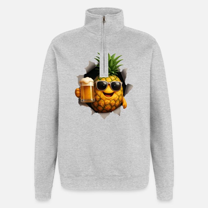 Ananas Bier - Quarter-Zip-Sweatshirt - Grau meliert