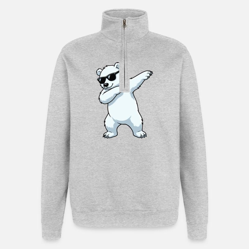 Dessin animé Dab Polar Bear - Sweat à zip 1/4 - gris chiné