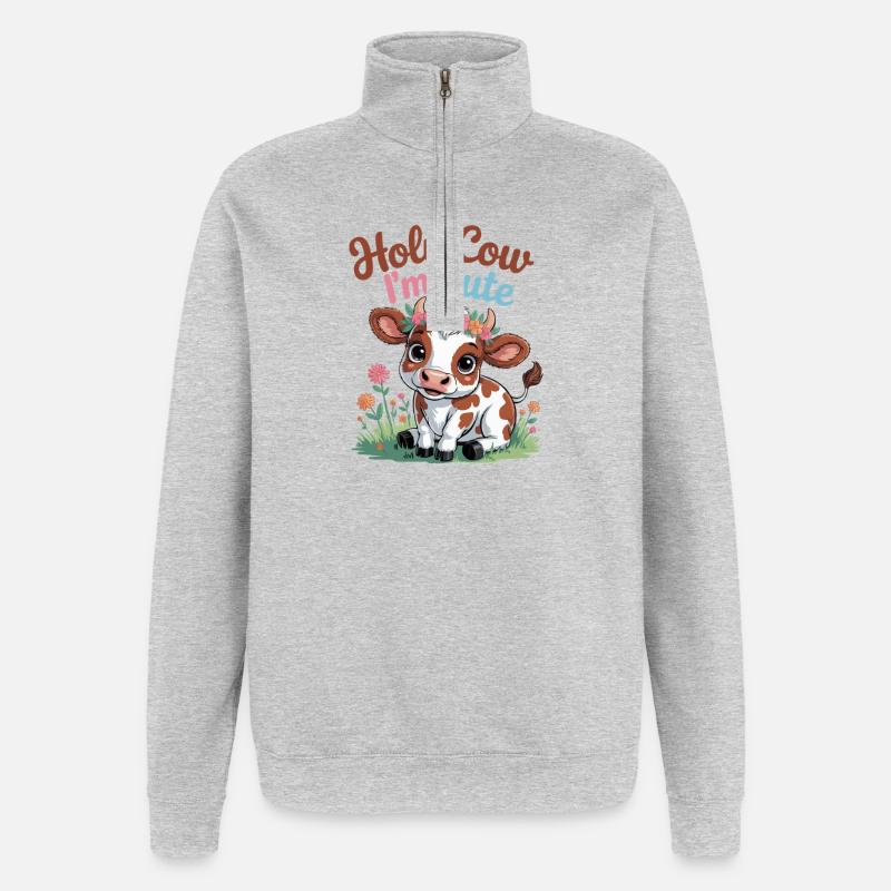 Mignonne vache avec une couronne de fleurs - Sainte vache, je suis mignonne - Sweat à zip 1/4 - gris chiné