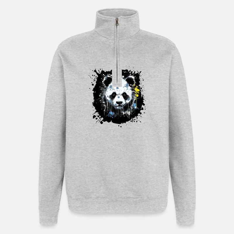 Art éclaboussé d’encre de panda - Sweat à zip 1/4 - gris chiné