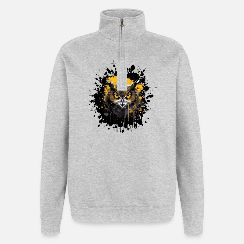 Eule Nachteule Splatter - Quarter-Zip-Sweatshirt - Grau meliert