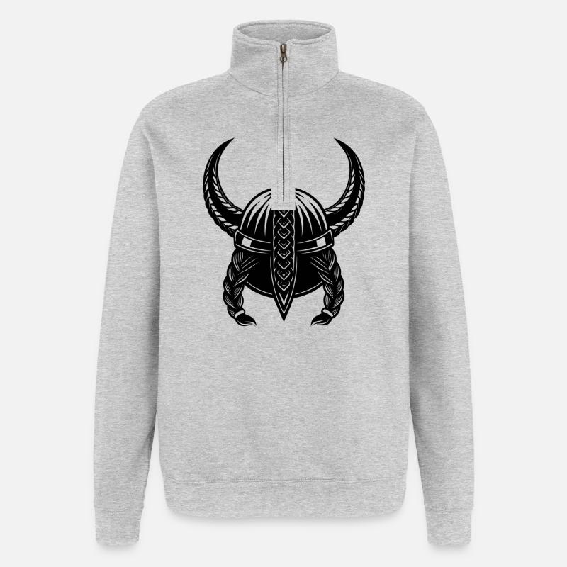 Wikingerhelm - Quarter-Zip-Sweatshirt - Grau meliert
