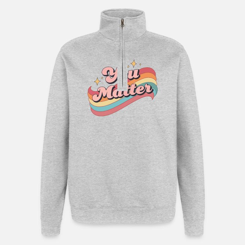 You Matter rétro arc en ciel - Sweat à zip 1/4 - gris chiné