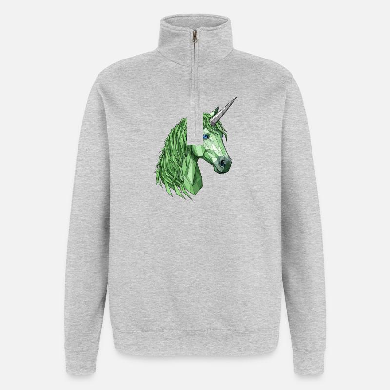 Licorne polygonale verte - Sweat à zip 1/4 - gris chiné