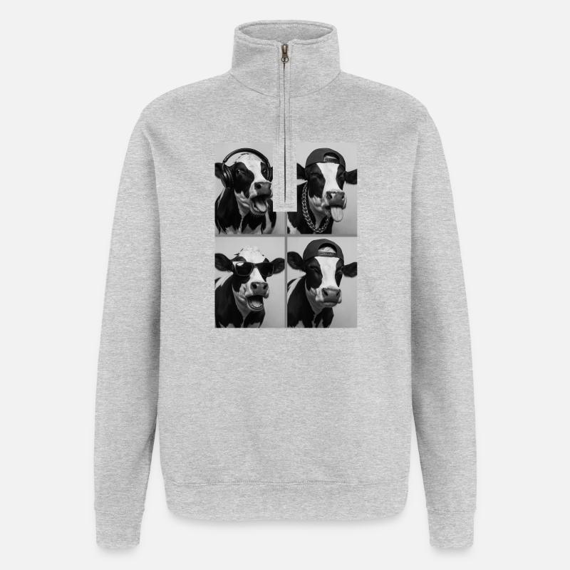 Kuh - Quarter-Zip-Sweatshirt - Grau meliert