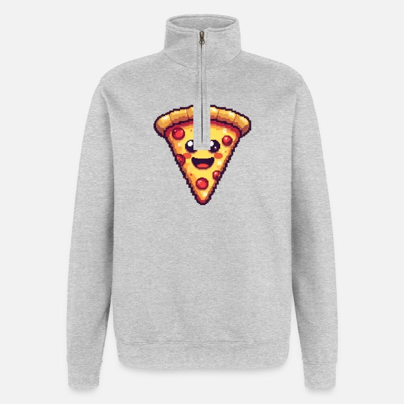 Pixelpizza Lächelnde Scheibe - Quarter-Zip-Sweatshirt - Grau meliert