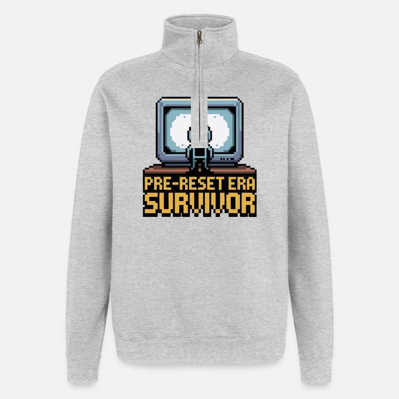 Pre-Reset Era Survivor Pixel Art - Quarter-Zip Sweatshirt - heather grey