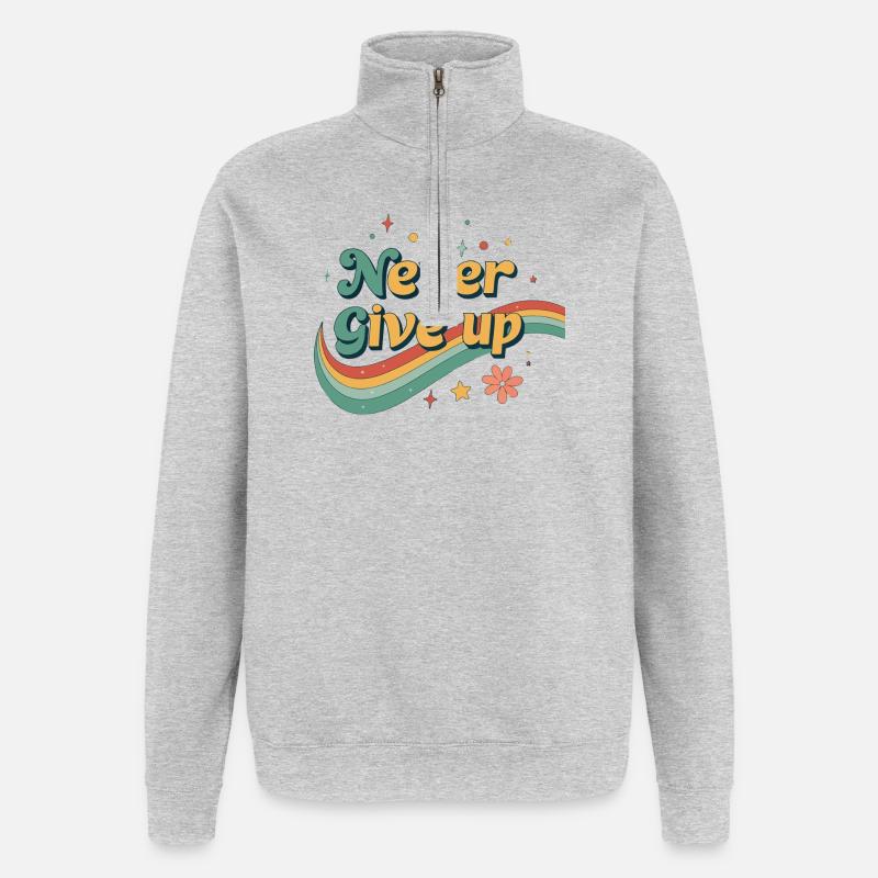 Persévérance rétro arcenciel - Sweat à zip 1/4 - gris chiné