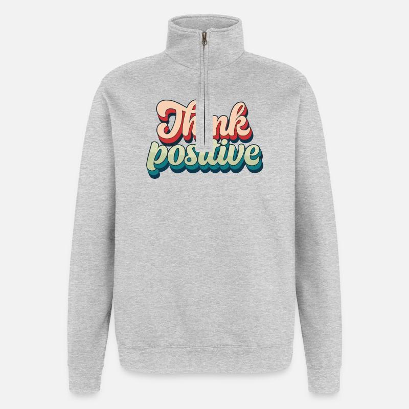 Think Positive Retro Script - Quarter-Zip Sweatshirt - heather grey