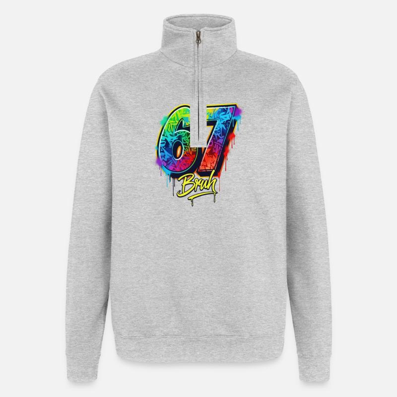 6 7 Mème – Édition Graffiti Bruh - Sweat à zip 1/4 - gris chiné