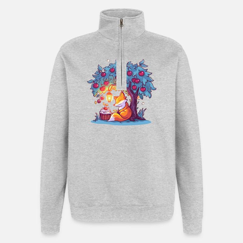Cherry tree fox at lantern - Quarter-Zip Sweatshirt - heather grey