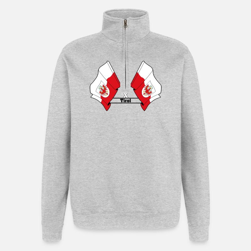 Drapeaux du Tyrol avec nom - Sweat à zip 1/4 - gris chiné