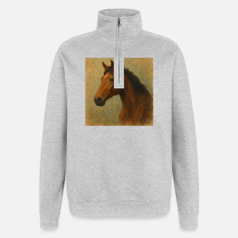 Pferdeporträt in Ölgemälde - Quarter-Zip-Sweatshirt - Grau meliert