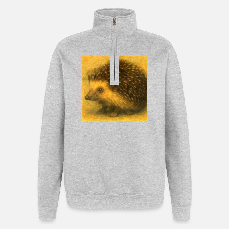 Hérisson doré à l’aquarelle - Sweat à zip 1/4 - gris chiné