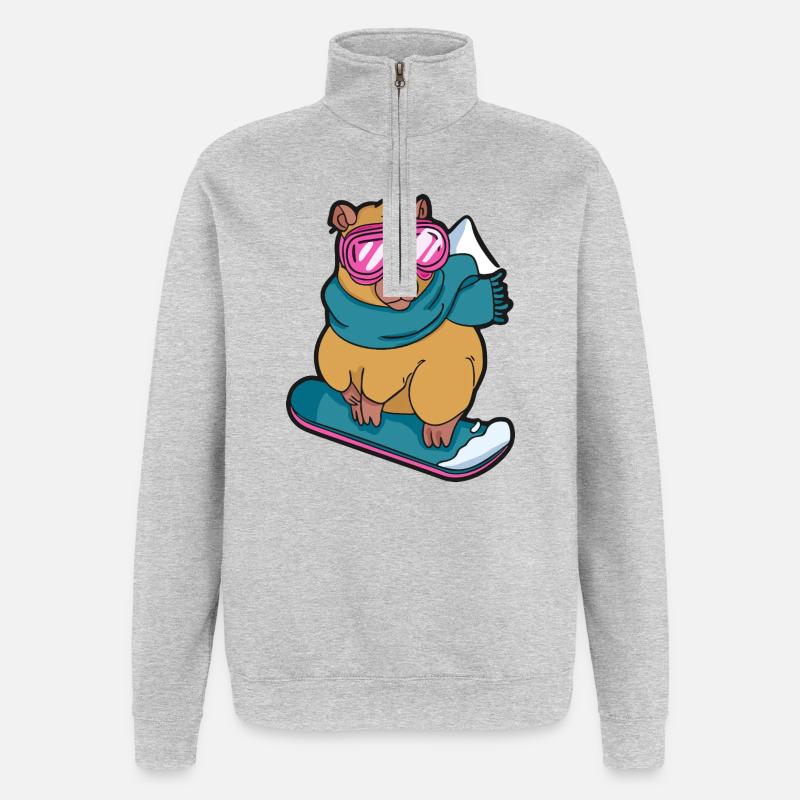 Cooles Capybara Snowboard Winter Sport - Quarter-Zip-Sweatshirt - Grau meliert