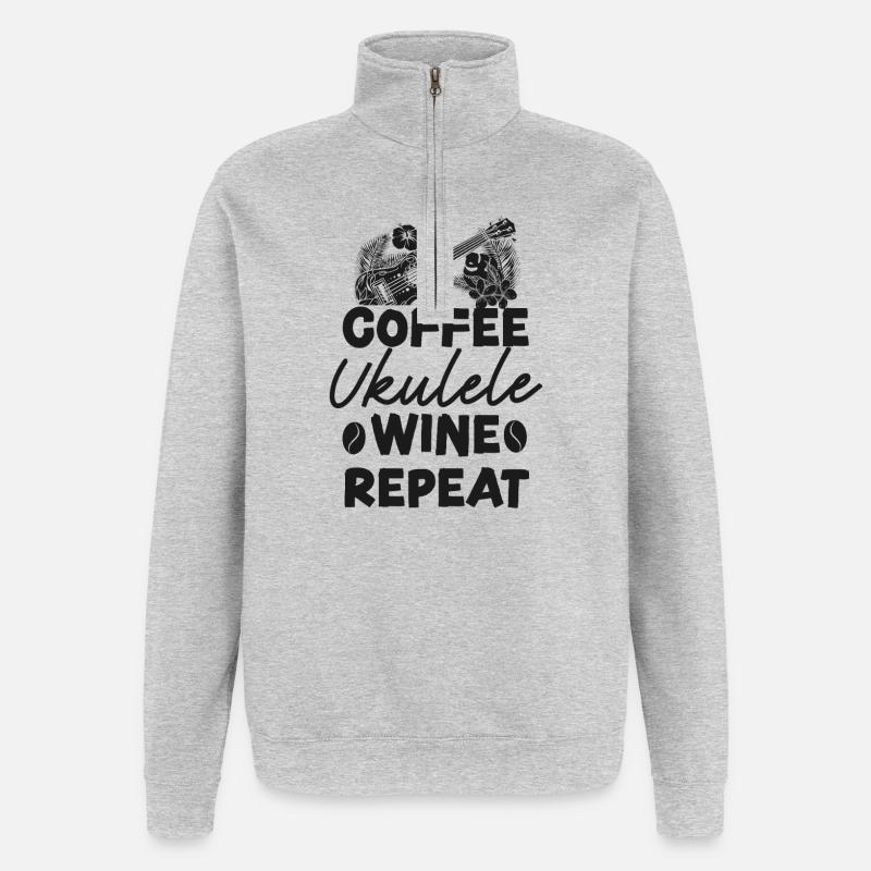 Hawaiian Ukulele Uke Coffee Wine - Quarter-Zip-Sweatshirt - Grau meliert