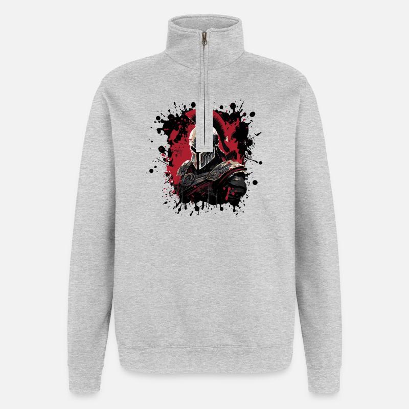 Spartanischer Krieger mit Blutspritzer - Quarter-Zip-Sweatshirt - Grau meliert