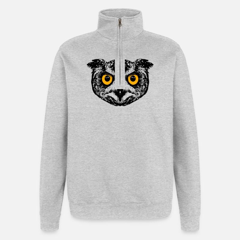 Uhu / Eule / Kauz - Quarter-Zip-Sweatshirt - Grau meliert
