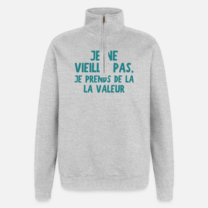 Ich nehme Werthumor - Quarter-Zip-Sweatshirt - Grau meliert