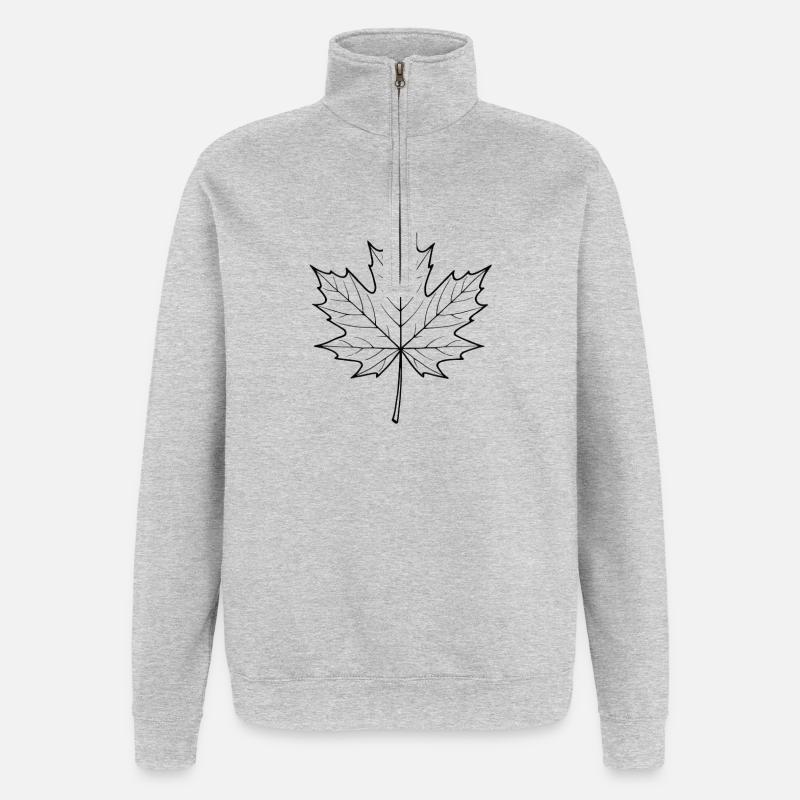 Maple Leaf Line Design - Quarter-Zip Sweatshirt - heather grey