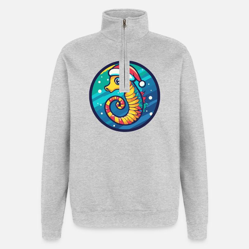 Weihnachts-Seepferdchen - Quarter-Zip-Sweatshirt - Grau meliert