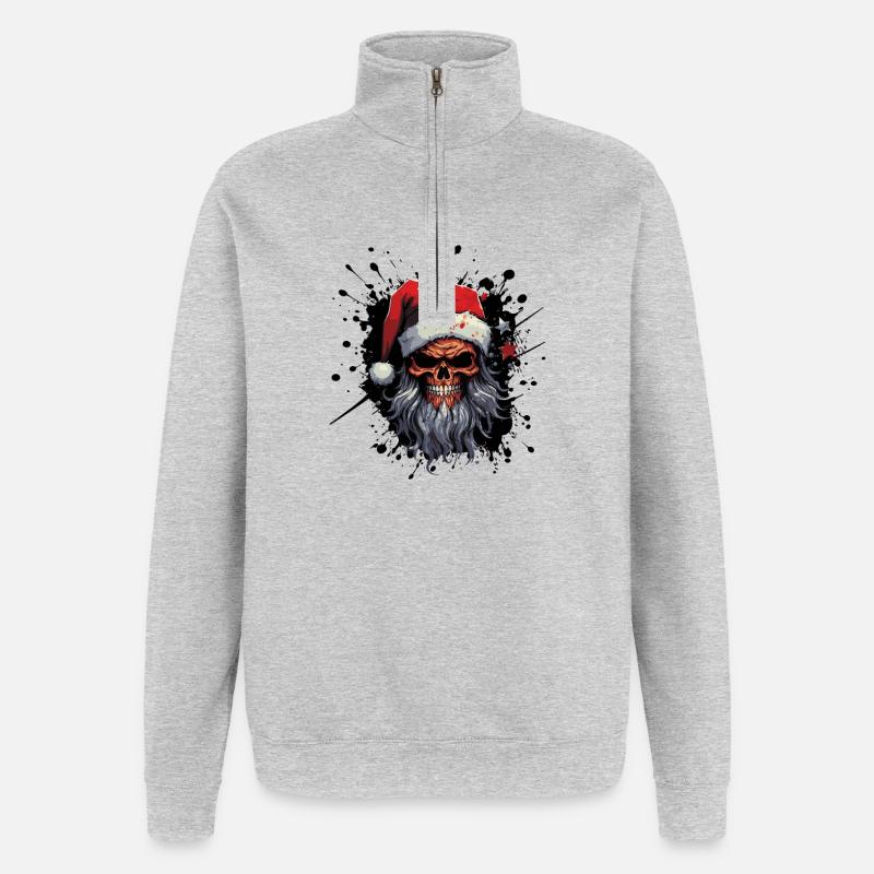 Santas Schädel Gothic Weihnacht - Quarter-Zip-Sweatshirt - Grau meliert