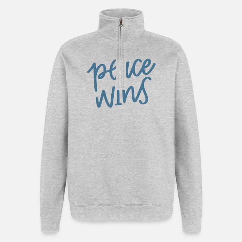 Frieden gewinnt Handlettering - Quarter-Zip-Sweatshirt - Grau meliert